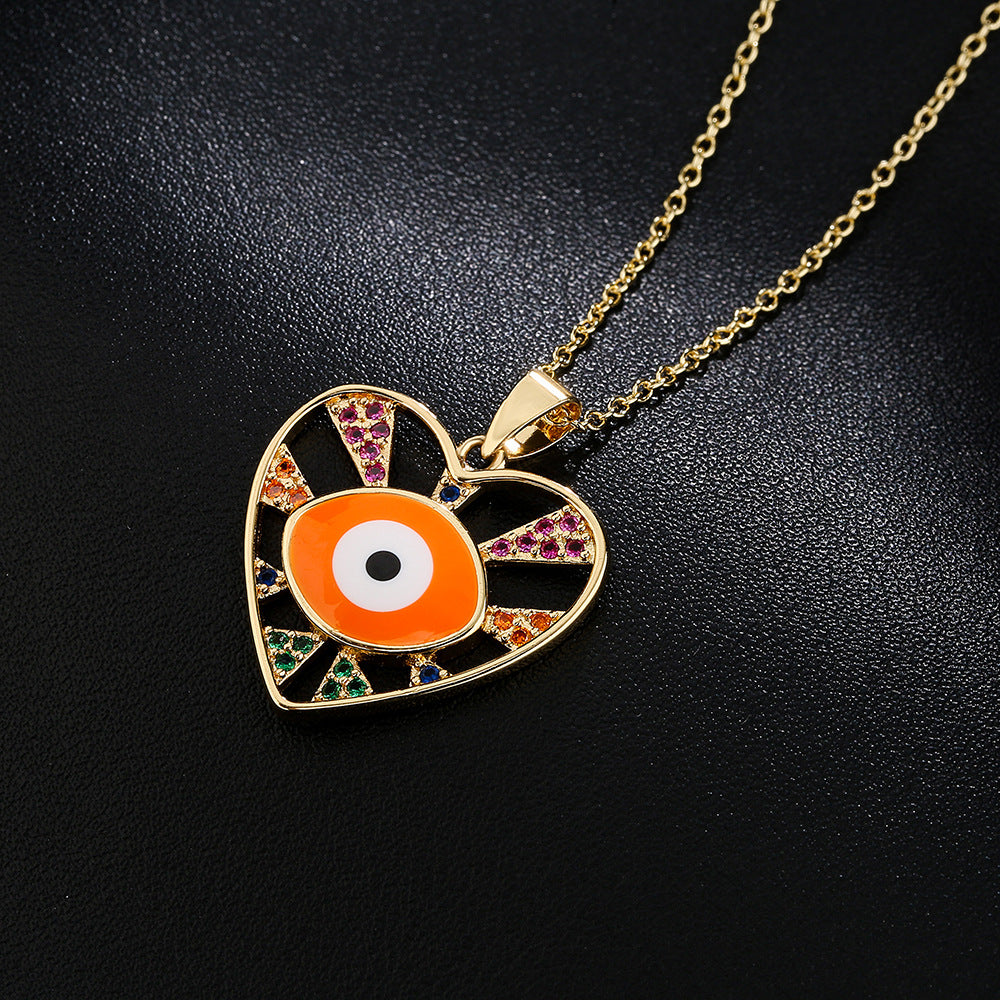 Enamel Evil Eye Pendant Necklace in Gold Tone with Geometric Design for Women