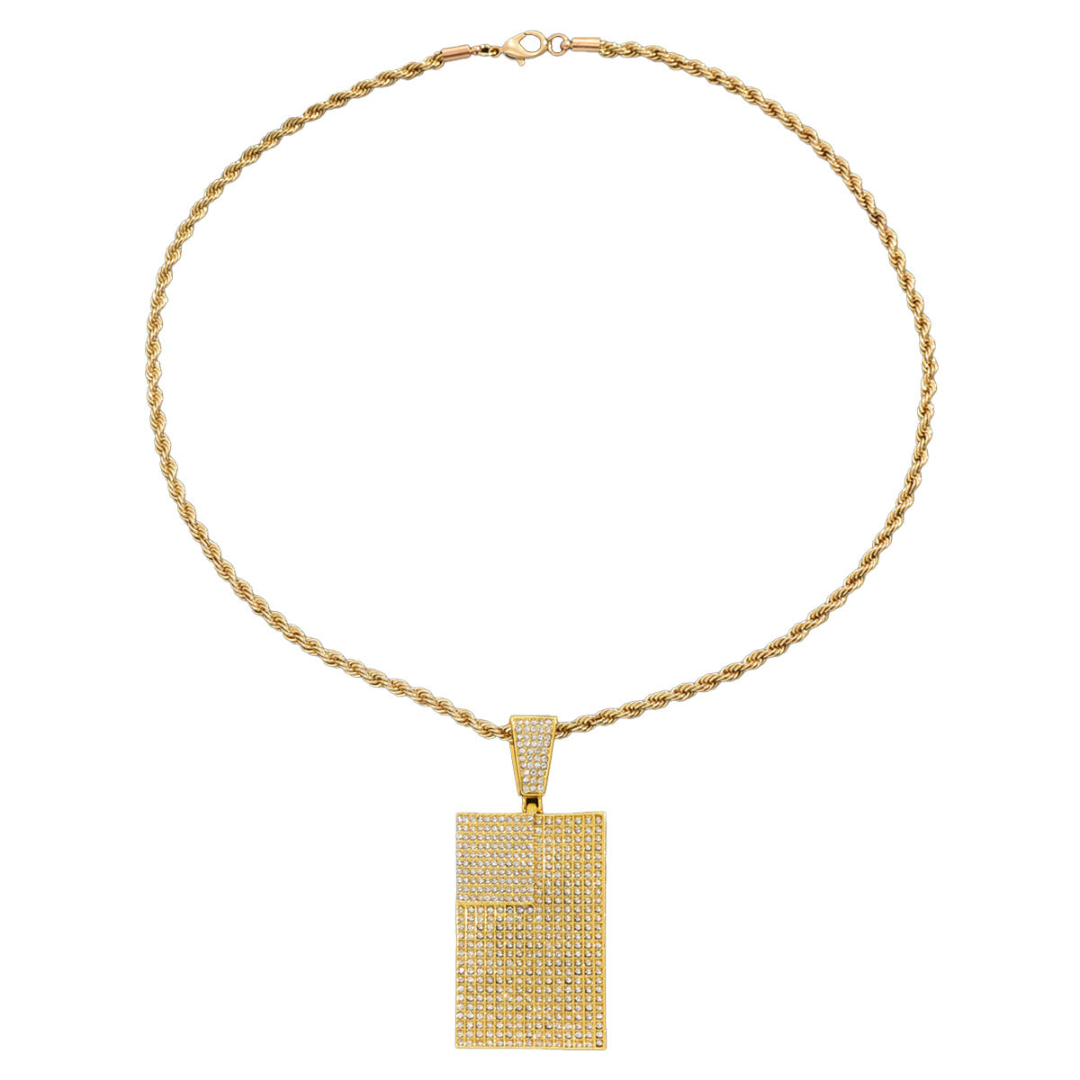 Hip Hop Style Square Pendant Necklace in Zinc Alloy with Rhinestone Inlay on Cuban Chain for Women