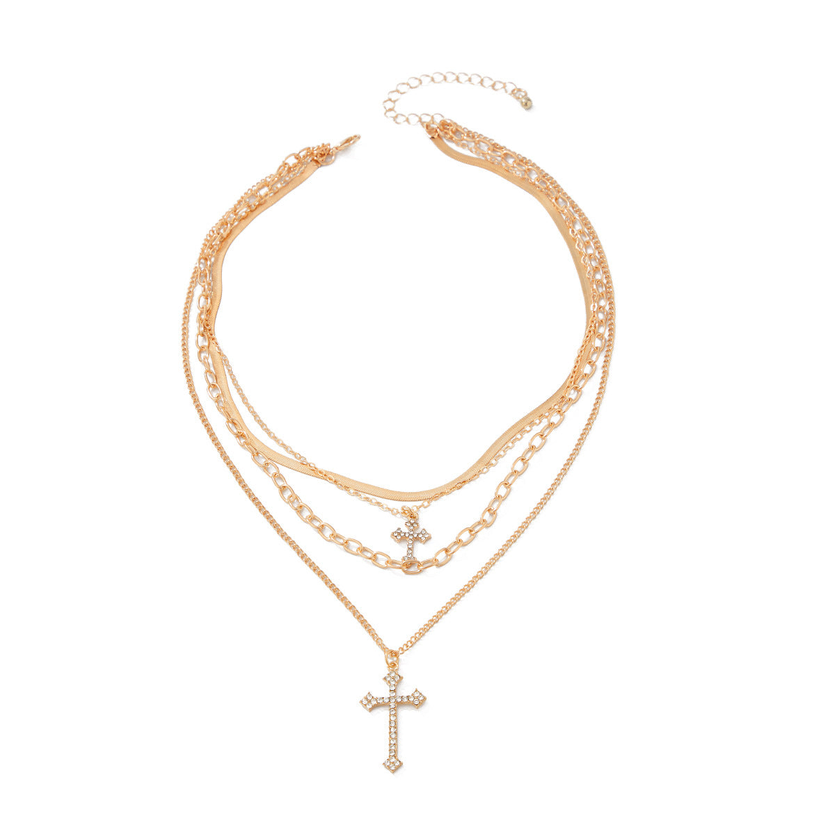 Collar de aleación con colgante de cruz minimalista y borla en cadena de serpiente para mujer