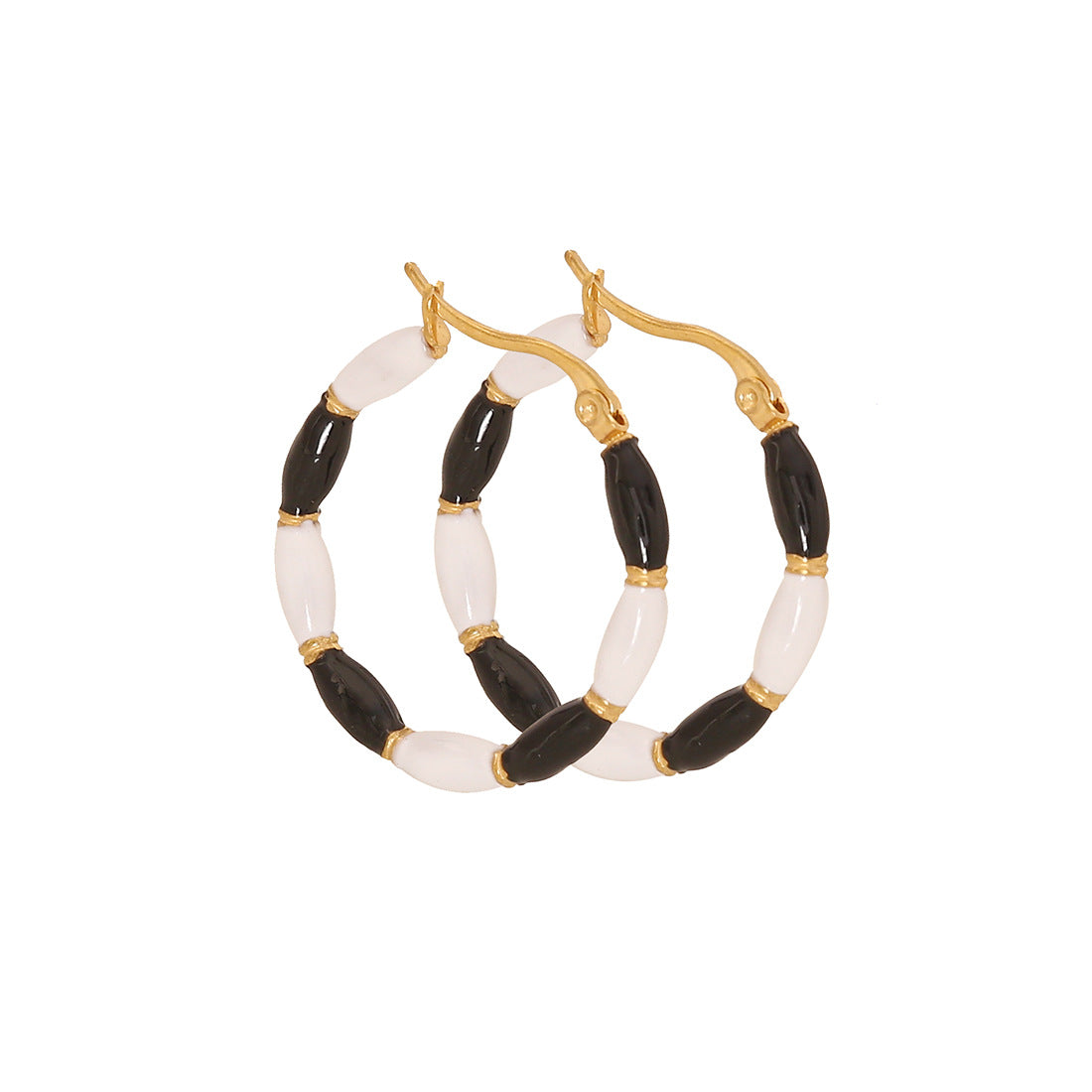Fashionable Geometric Stainless Steel Earrings with Enamel Finish for Women