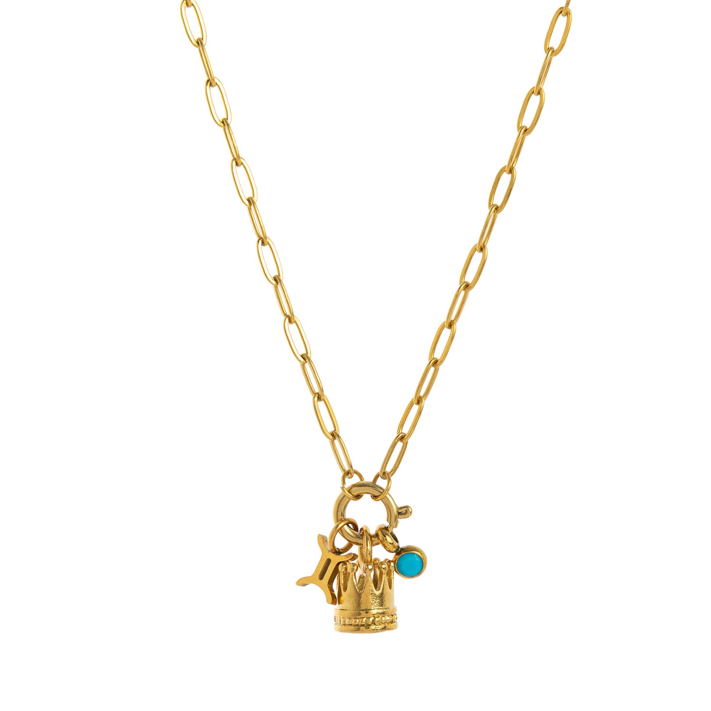 Minimalist Geometric Animal Stainless Steel 18K Gold Plated PVD Cubic Zirconia Charm Bar Necklace