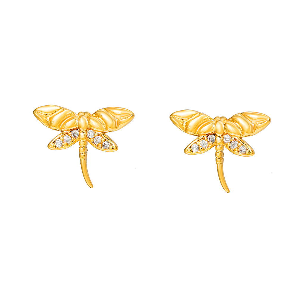 Gold Plated Brass Cubic Zirconia Butterfly Hand Bird Heart Stud Earrings