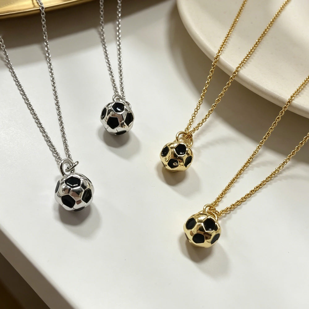Luxury Brass Football Pendant Necklace Box Chain Women