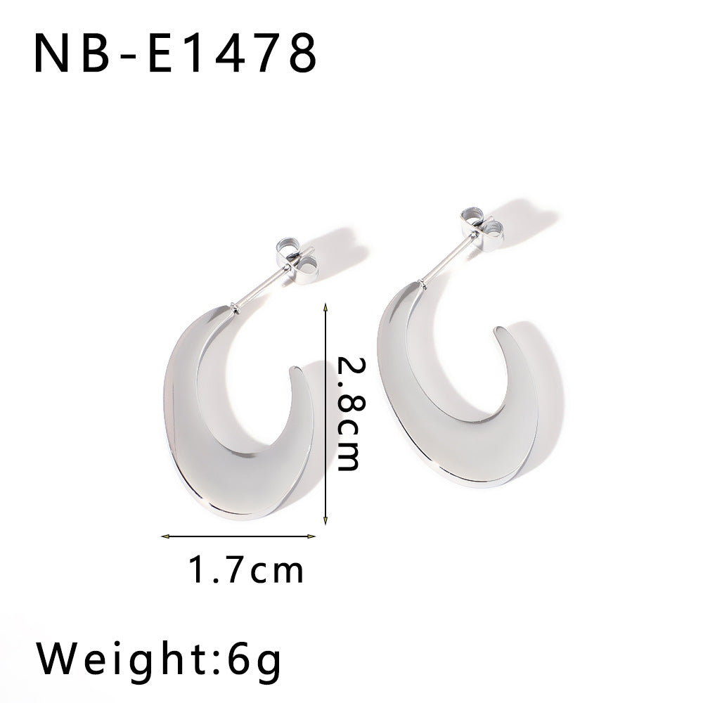Vintage-Style Geometric Stainless Steel 18K Gold Plated C-Shaped Hoop Earrings for Women
