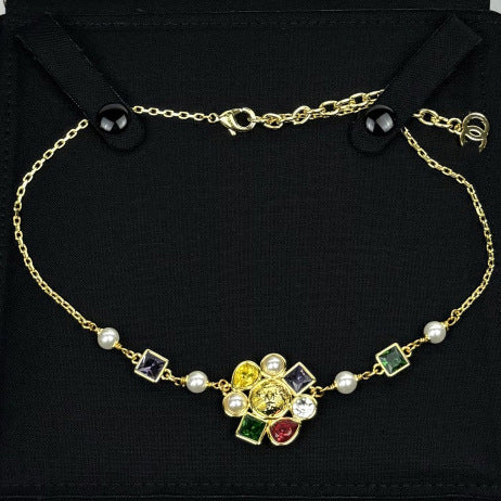 Sweet Elegant Gold Plated Brass Crystal Sunflower Necklace for Women