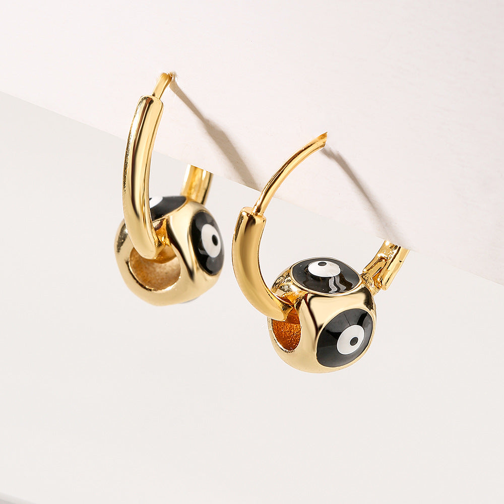 Vintage Evil Eye Geometric Earrings in Copper with Gold Plating and Enamel Finish for Women