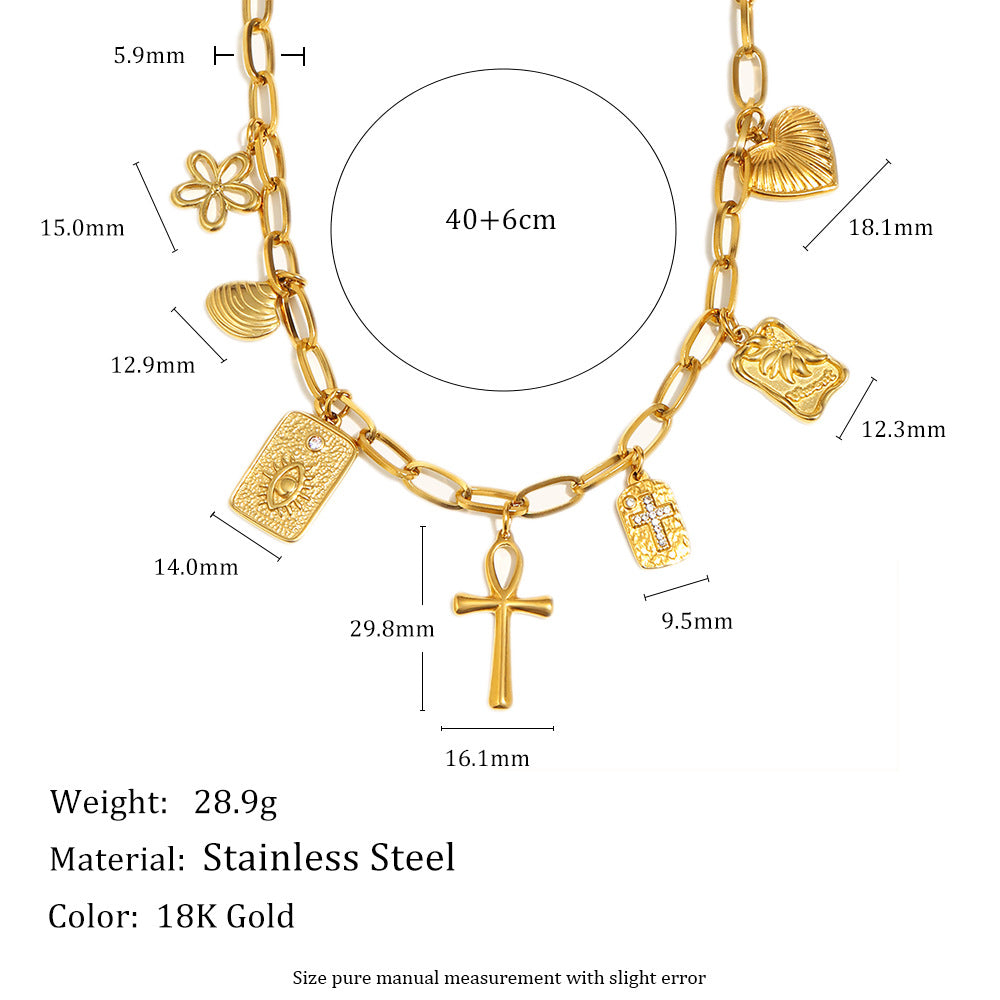 Luxury Minimalist Cross Pendant 18K Gold Plated Stainless Steel Necklace for Women DIY Charm Bar