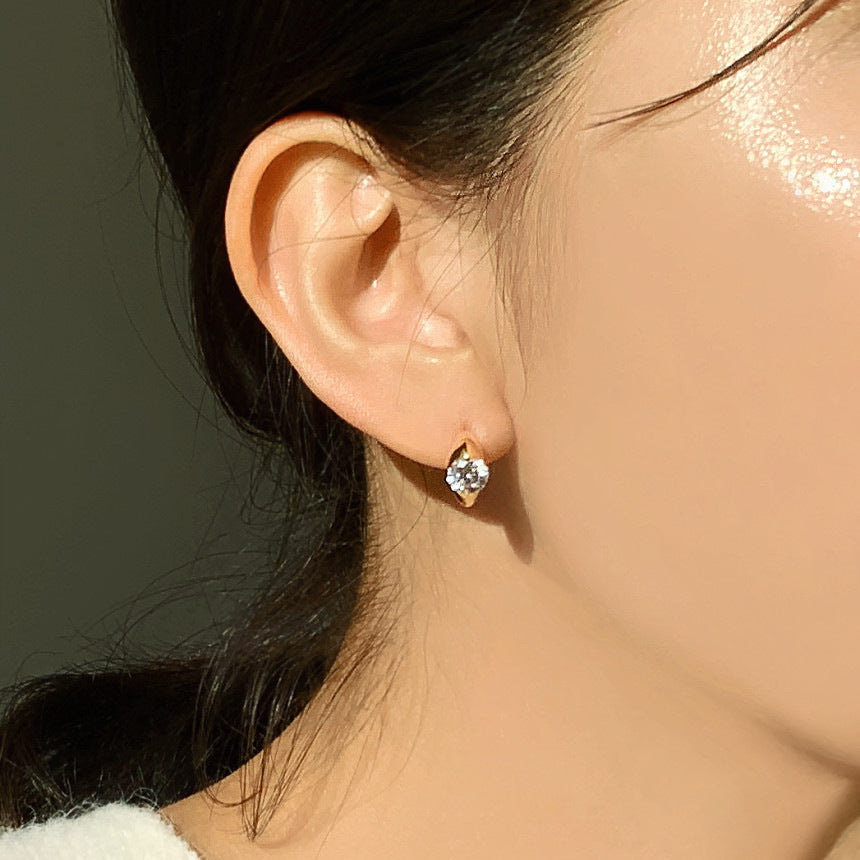 Minimalist Silver Ear Studs with Zircon Inlay in Geometric Letter Shape, 925 Sterling Silver Hypoallergenic Earrings