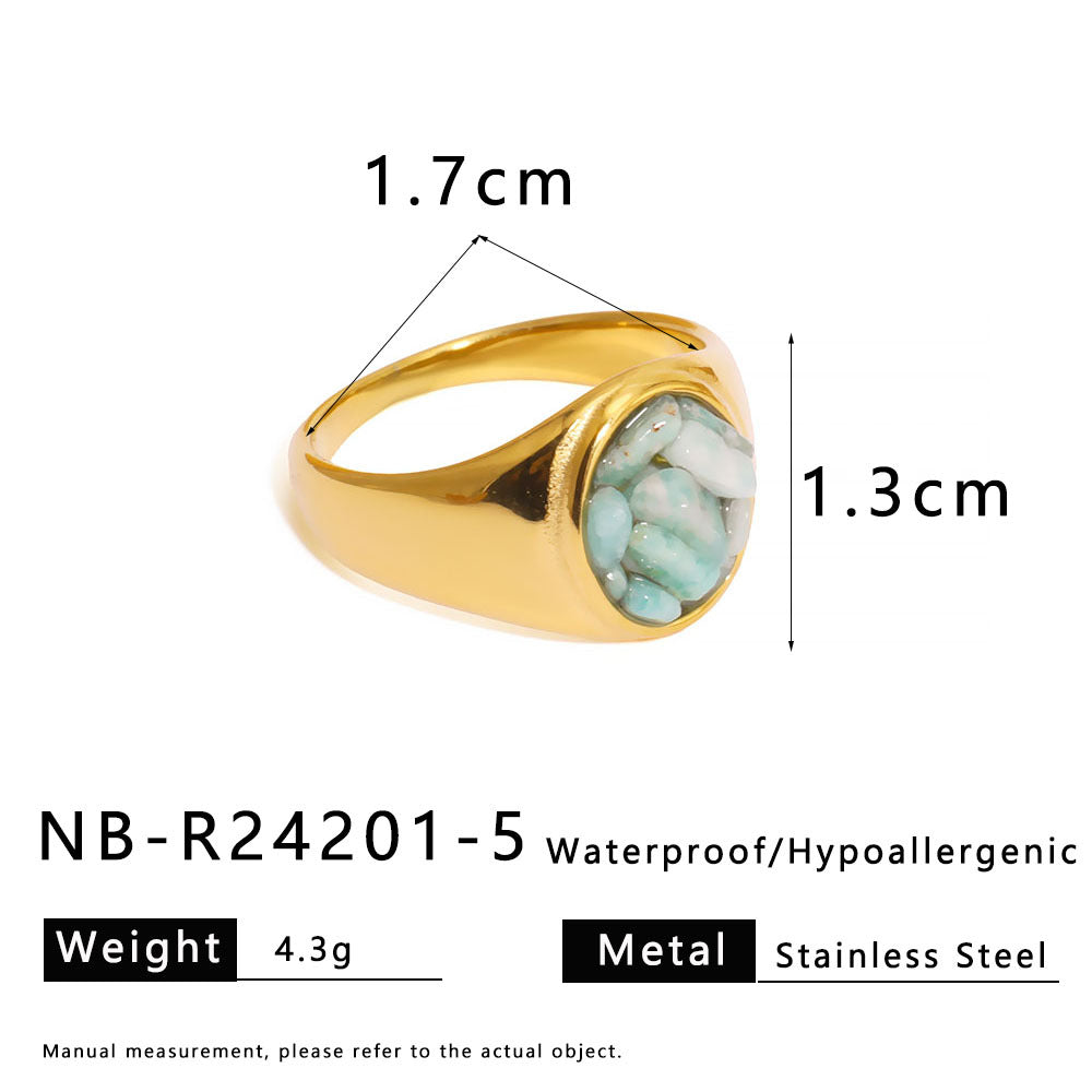 Anello Minimalista in Acciaio al Titanio con Intarsio in Pietra Naturale, Design a U e Geometrico, Finitura Galvanizzata per Uomo e Donna