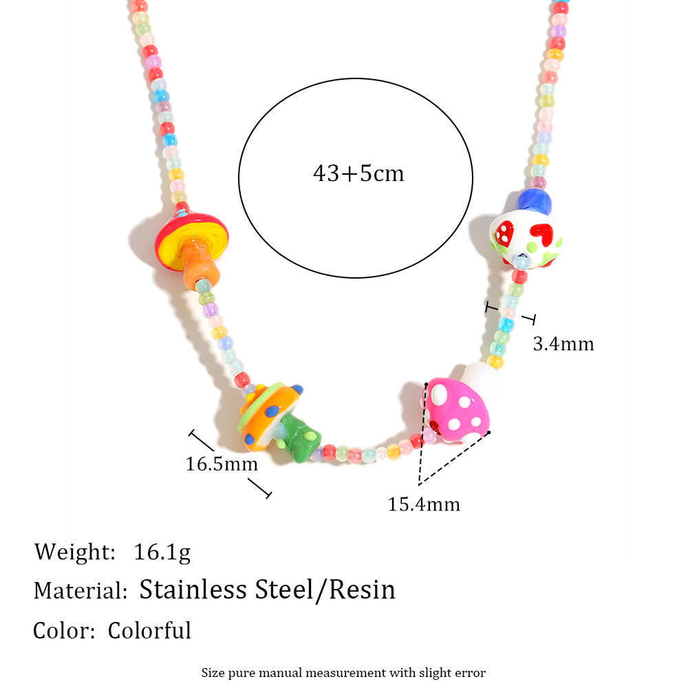 Collana con Pendente Geometrico a Fungo e Pesce di Tendenza per Donne in Acrilico con Catena in Acciaio Inox Placcato Oro 18K