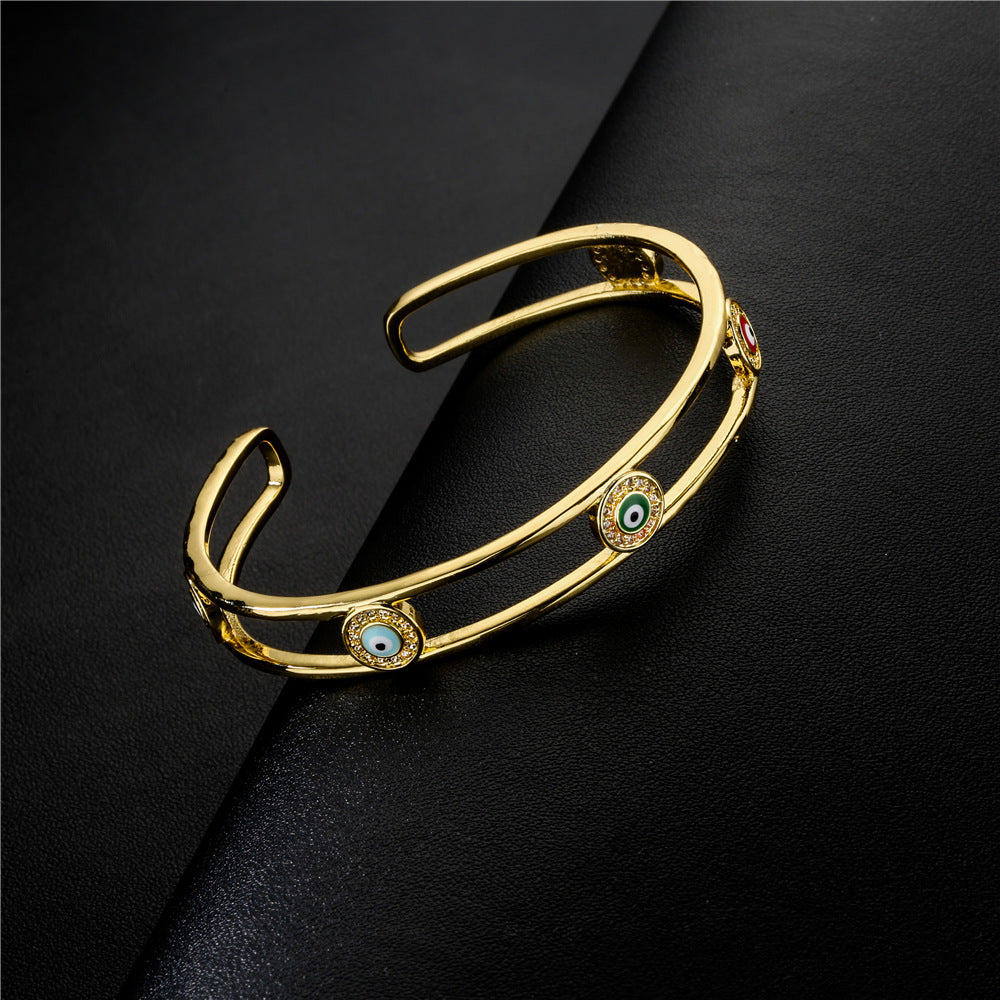18K Gold Plated Brass Drip Oil Cubic Zirconia Evil Eye Bracelet