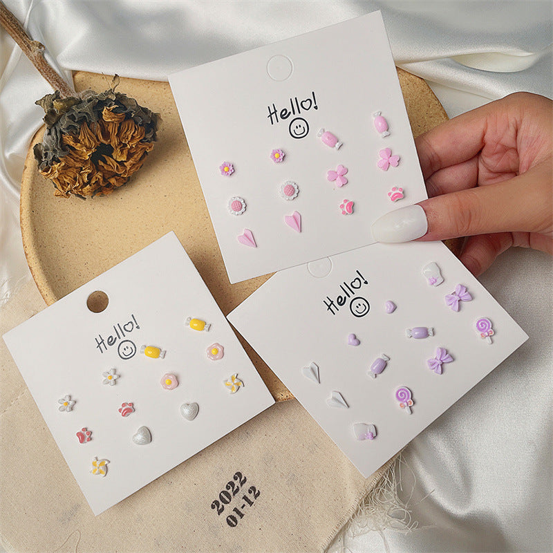 Sweet Minimalist 925 Sterling Silver Post Resin Drip Oil Geometric Floral Stud Earrings for Women
