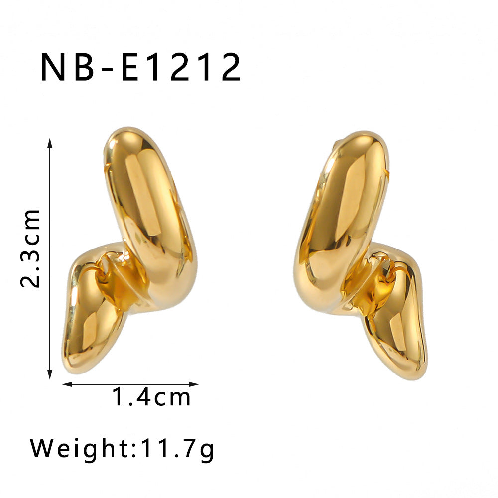 Orecchini in Acciaio Inox Minimalisti a Onda Geometrica con Placcatura Oro 18K e Dettaglio Linea Lucida