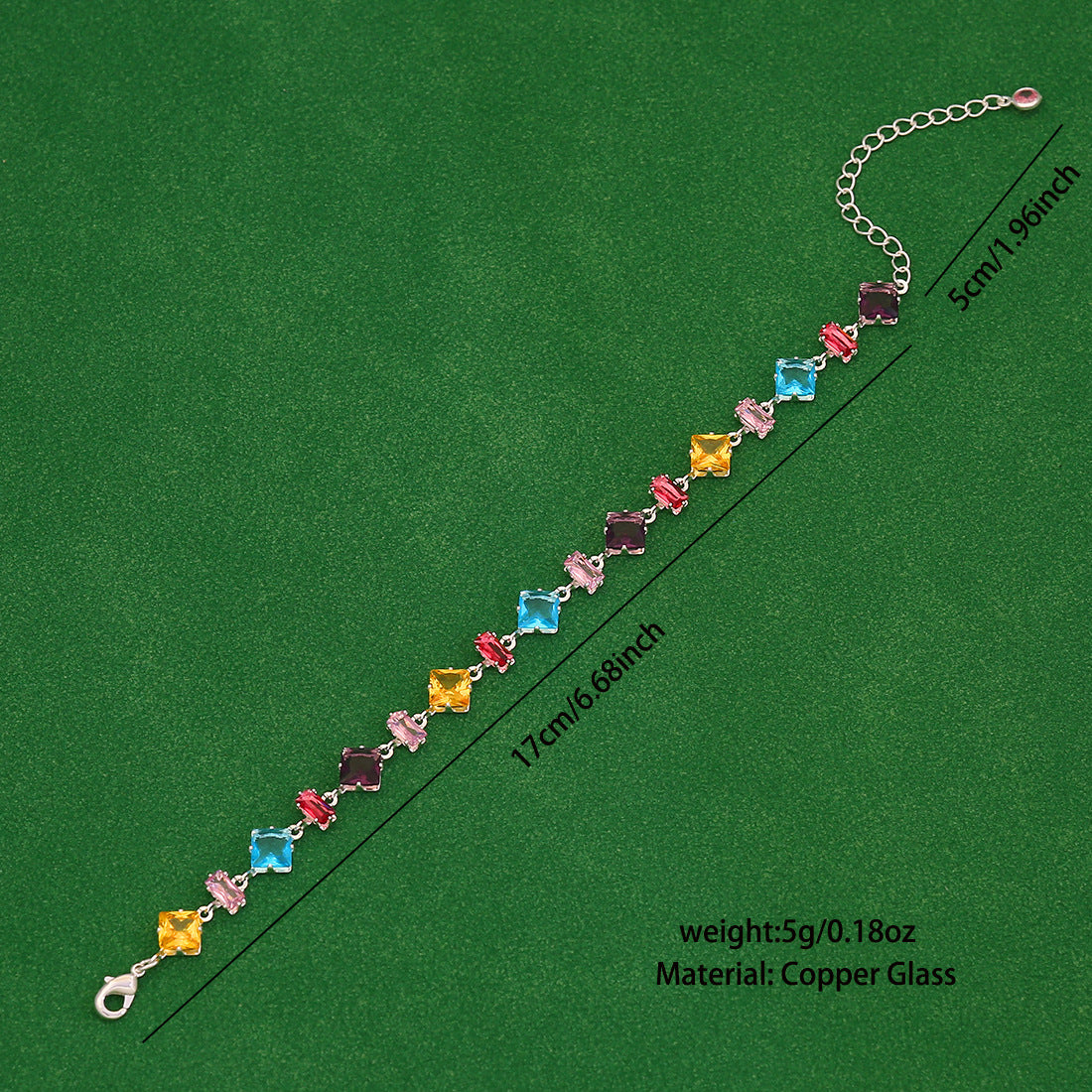Minimalist Geometric Candy-Colored Zircon Crystal Bracelet for Women in Copper with Micro-Pavé Setting