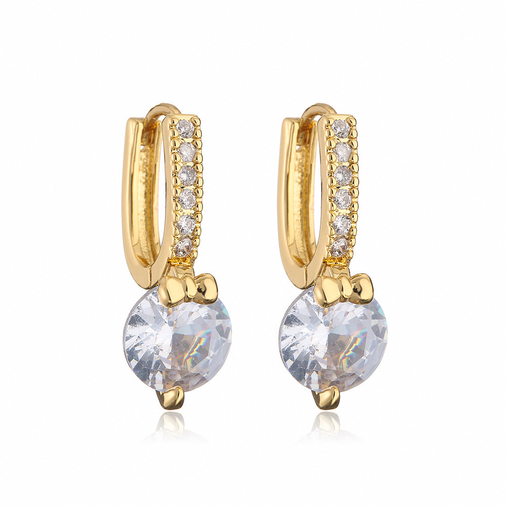 Geometric Hoop Earrings for Women in Copper with Real Gold Plating and Zircon Inlay, Minimalist Retro Luxury Design