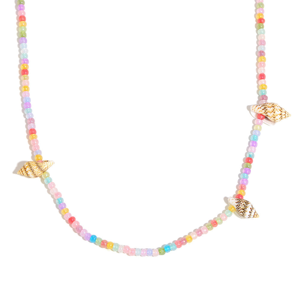 Fashionable Geometric Acrylic Seashell Necklace in Jelly Colors with Stainless Steel Base and 18K Gold Plating for Women
