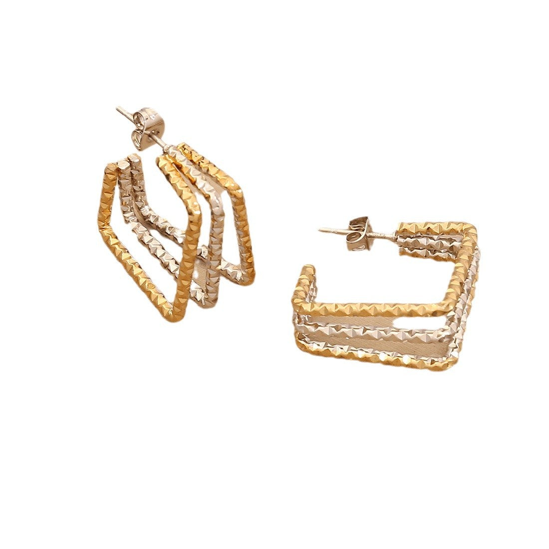Fashionable Geometric Stainless Steel Stud Earrings with Plating Finish for Women