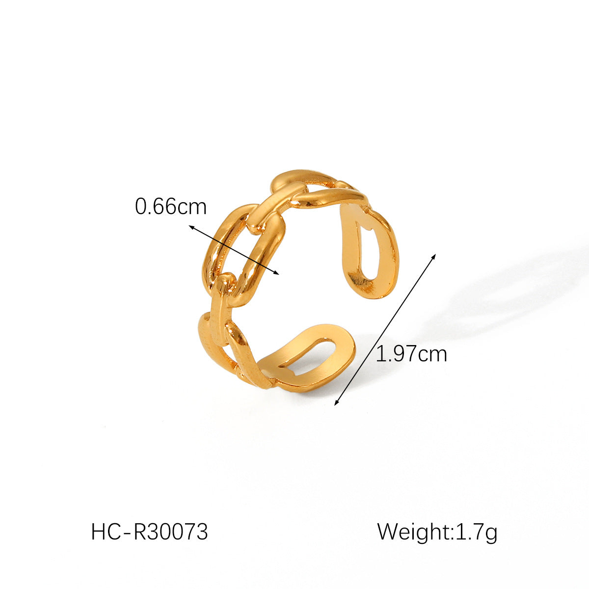 Anello Aperto Geometrico di Tendenza con Dettaglio a Catena Gioielli da Donna in Acciaio Inossidabile Placcato Oro 18K