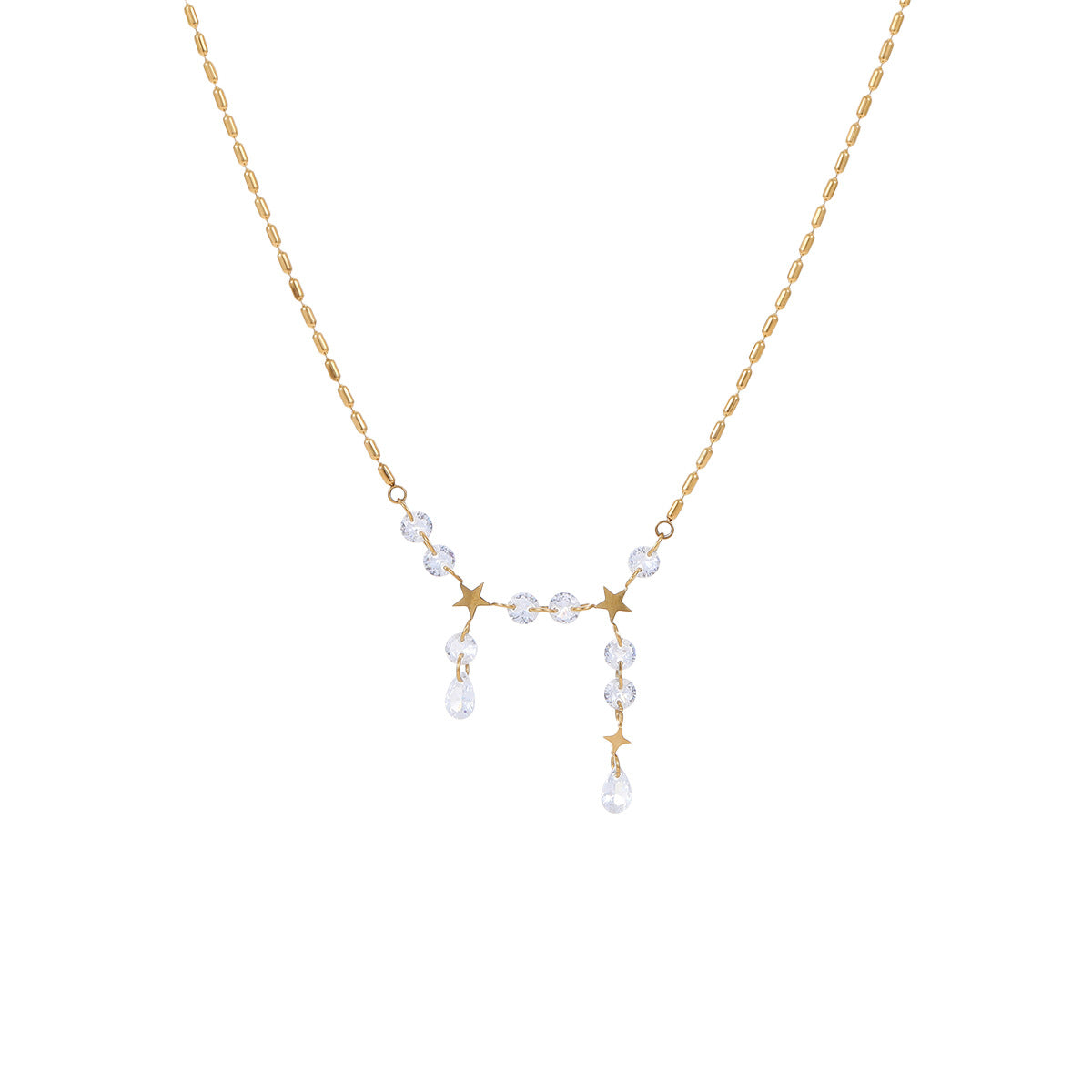 Elegante Collar de Borla de Acero Inoxidable con Baño de Oro de 18K e Incrustaciones de Circones para Mujer