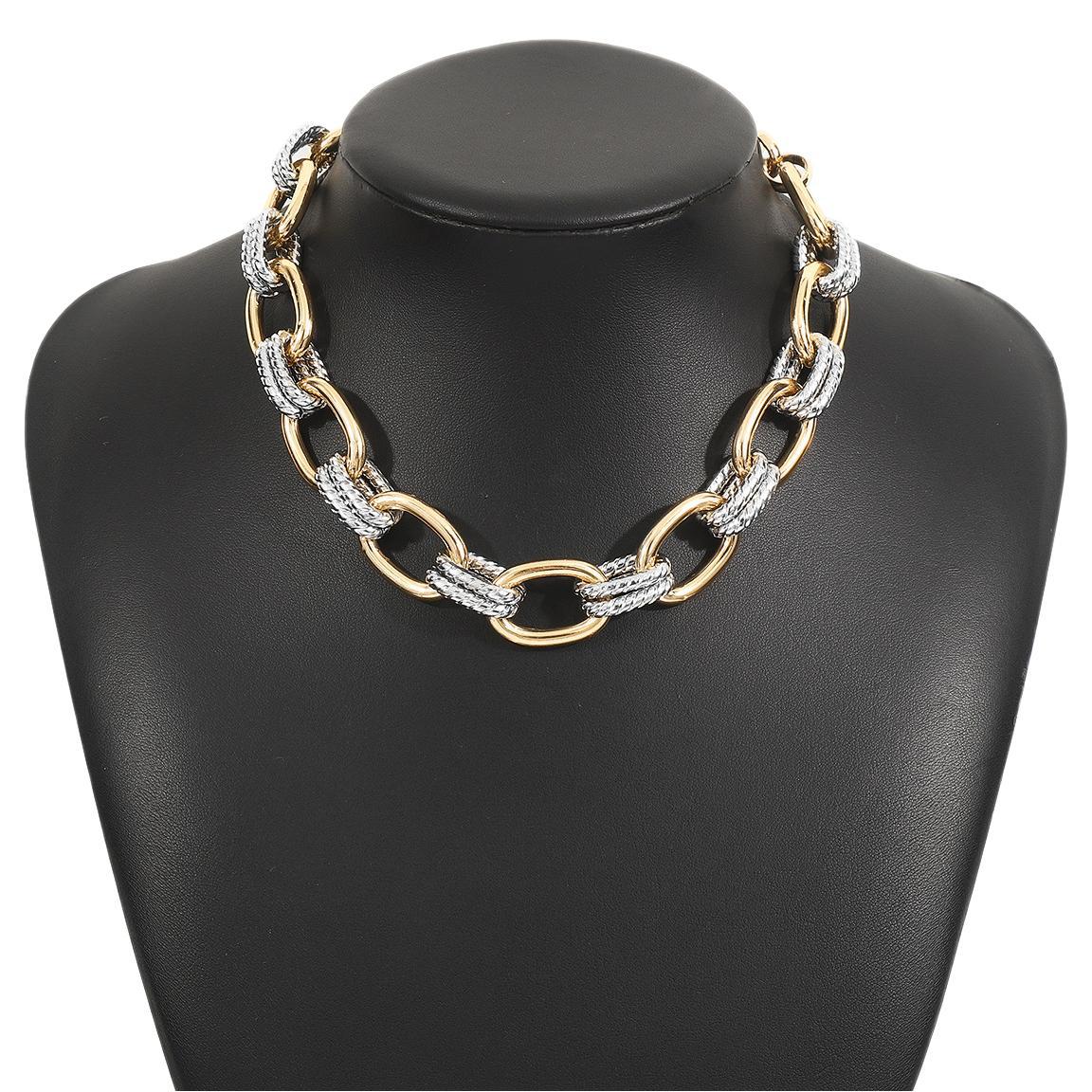 Conjunto de collar y pulsera de aluminio con forma geométrica y acabado galvanizado para mujer