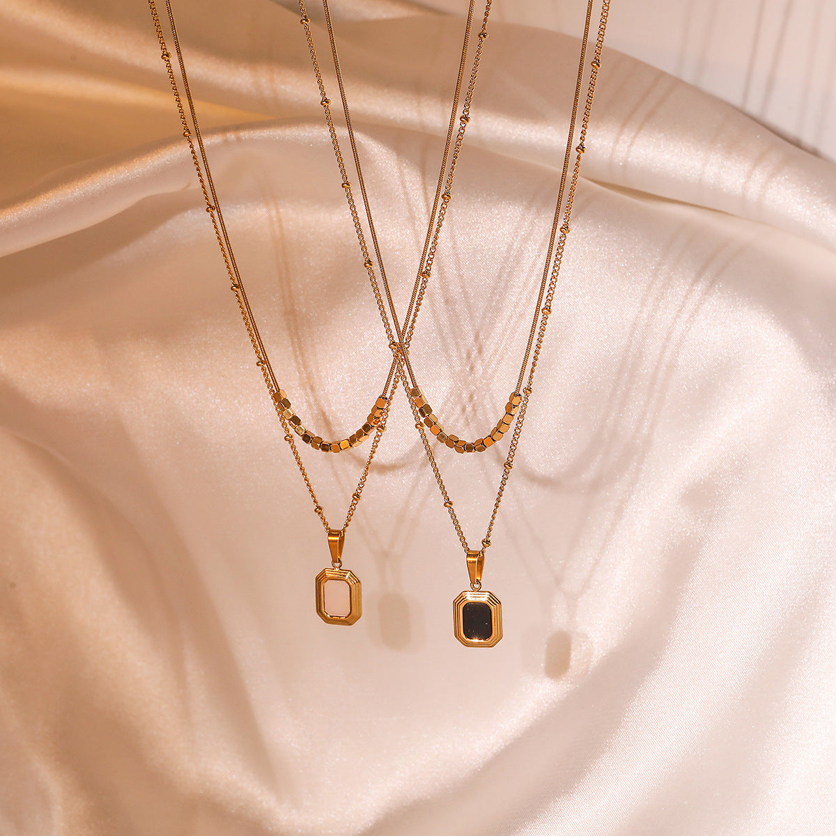 Minimalist Geometric Square Pendant Necklace for Women in Titanium Steel with Delicate Layered Locket Design