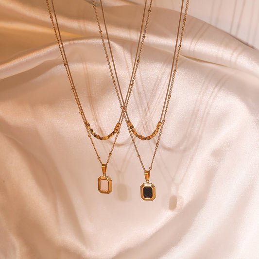 Minimalist Geometric Square Pendant Necklace for Women in Titanium Steel with Delicate Layered Locket Design