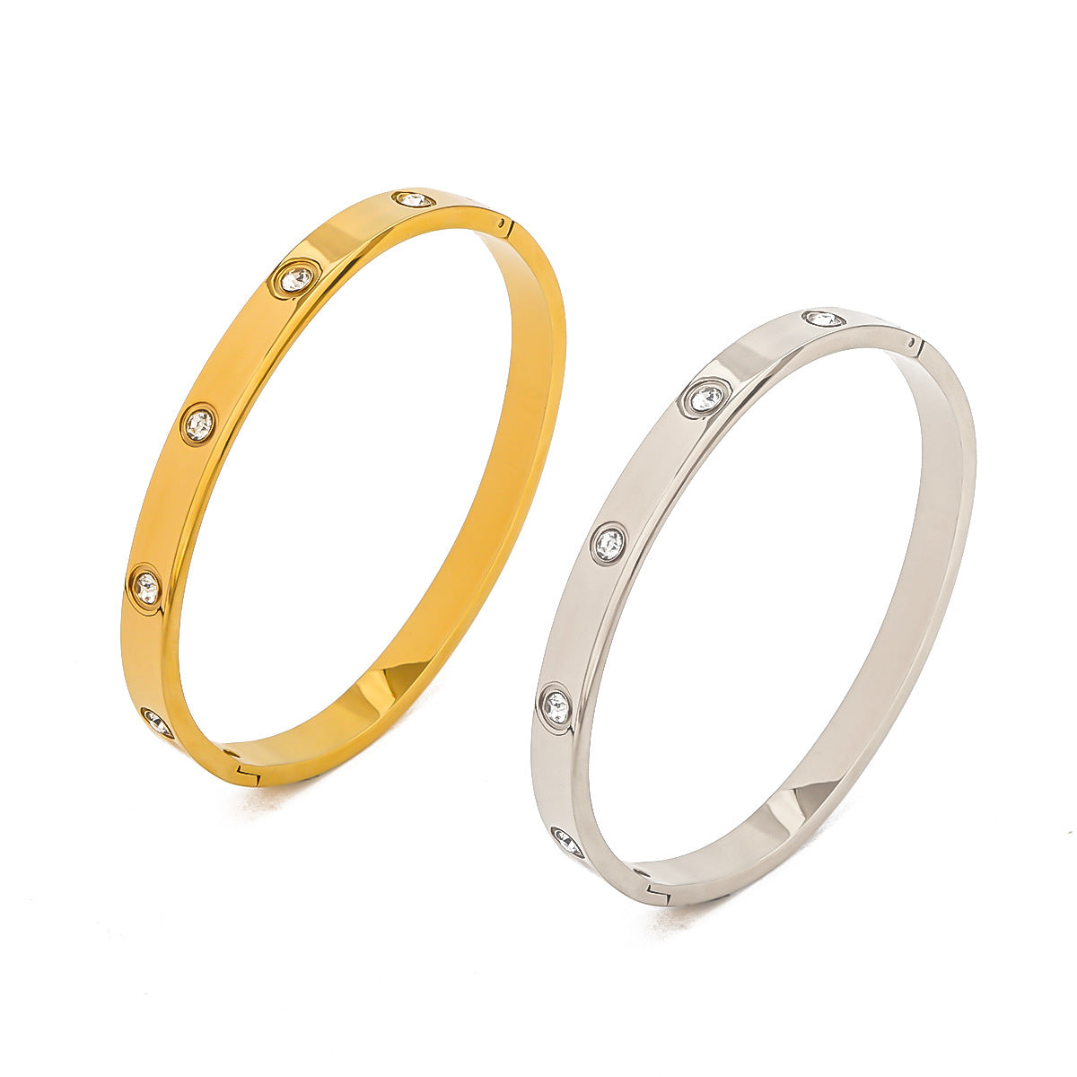 Fashionable Ins Style 18K Gold Plated Stainless Steel Round Zircon Irregular Buckle Bracelet for Women