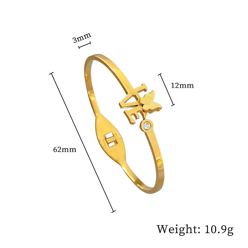 Minimalist Luxury Titanium Steel Bracelet with Mother-of-Pearl Smile Charm