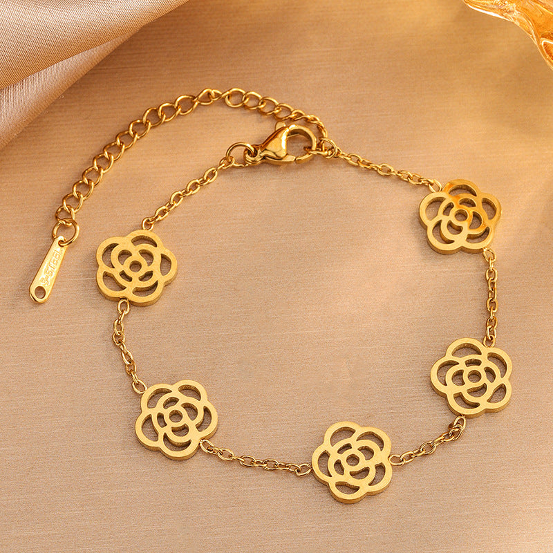 Elegant Stainless Steel Plated Camellia Flower Jewelry Set for Women