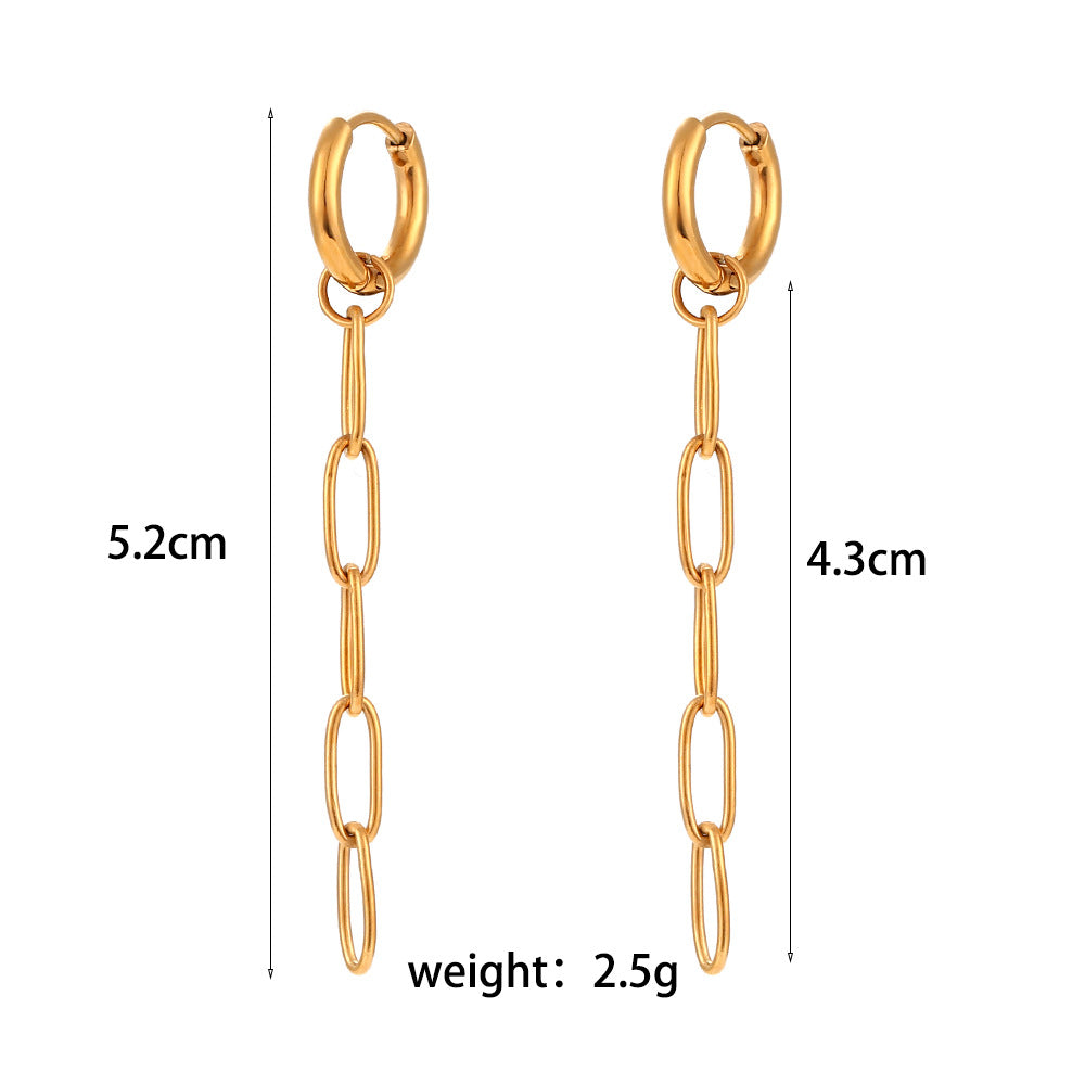 Pendientes de cadena largos con diseño geométrico minimalista, de acero inoxidable chapado en oro de 18 quilates para mujer