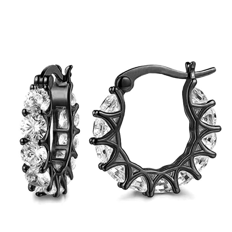 Orecchini a clip in rame, stile OL alla moda, con forma geometrica, pavé di zirconi e motivo asimmetrico a cristalli di ghiaccio, da donna