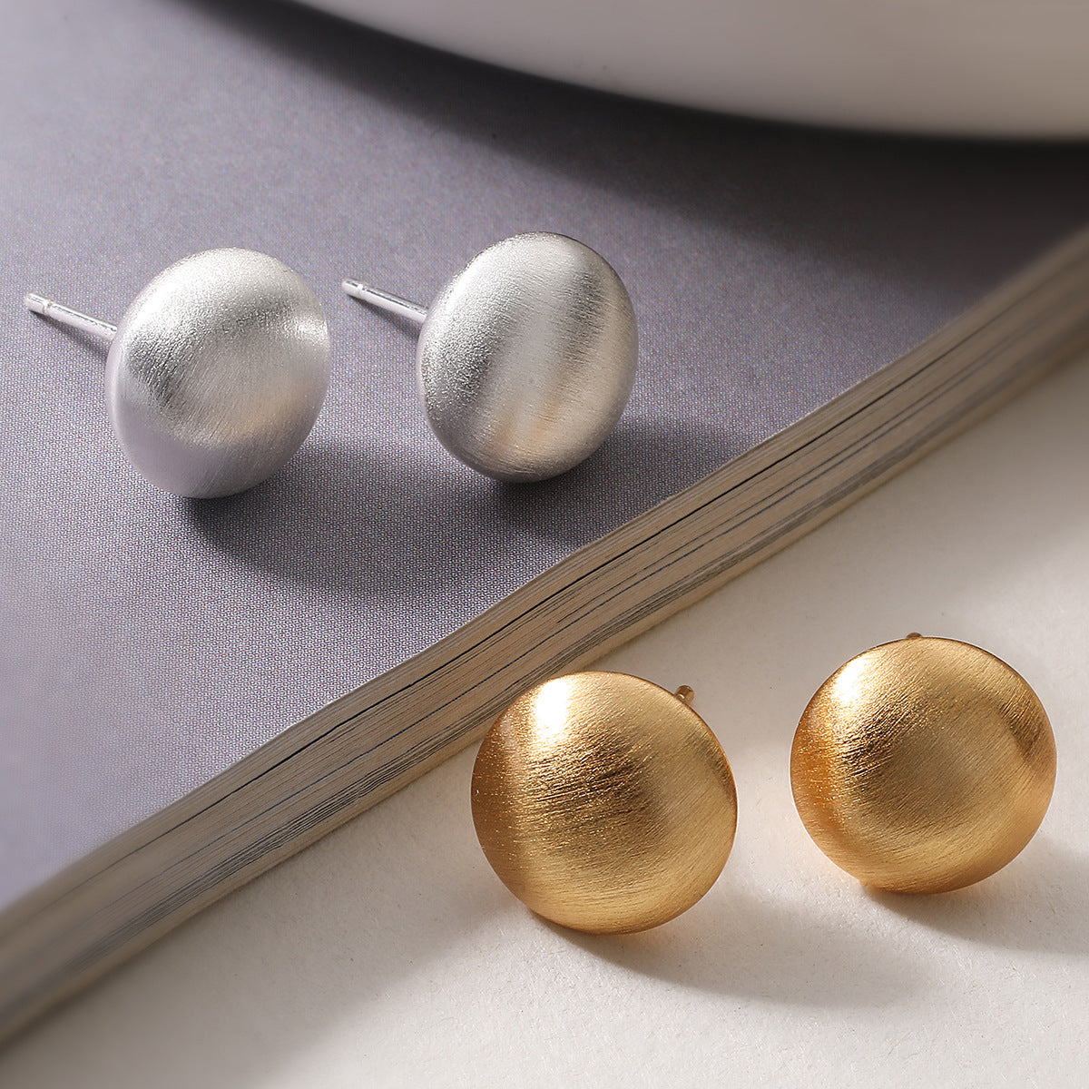Vintage Matte Brushed Round Geometric Brass 18K Gold Plated Earrings for Women