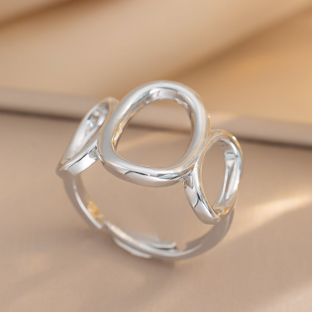 Luxury Minimalist Adjustable Open Ring for Women with Gold-Plated Copper Band and Zircon Stone Accent in Heart and Floral Shape