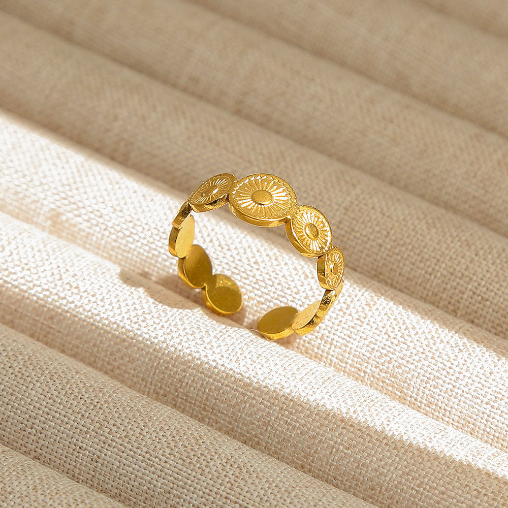Anello Aperto Regolabile da Donna in Acciaio Inossidabile Stile INS Vintage, Geometrico e a Cuore, con Intarsio in Pietra Naturale, Elegante e Minimalista