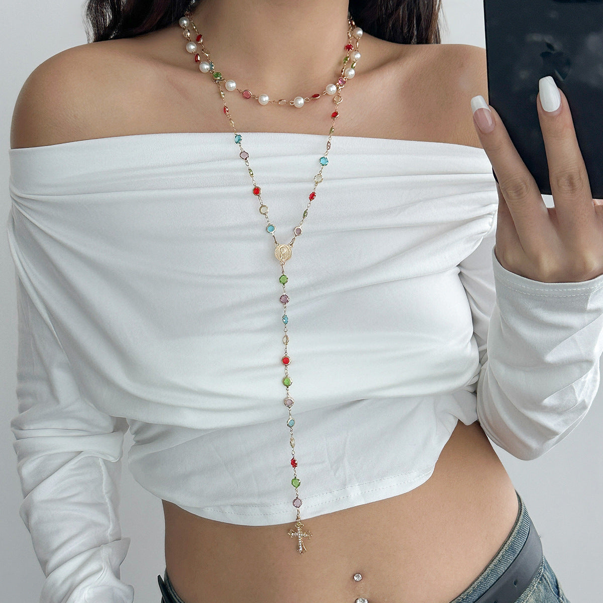 Minimalist Geometric Drip Oil Alloy Tassel Y-Chain Necklace for Women