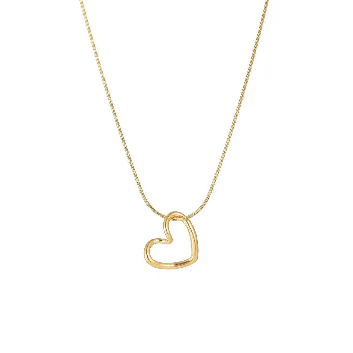 Minimalist French Style Hollow Heart Titanium Steel Clavicle Necklace for Women with Gold Plating and Snake Chain