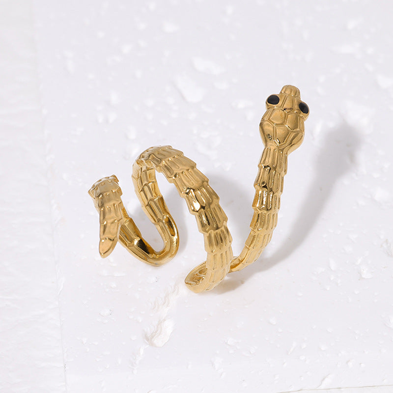 Anillo Atrevido con Forma de Serpiente de Acero Inoxidable con Textura Francesa, Chapado en Oro de 18K, Anillo de Moda Ajustable para Mujer