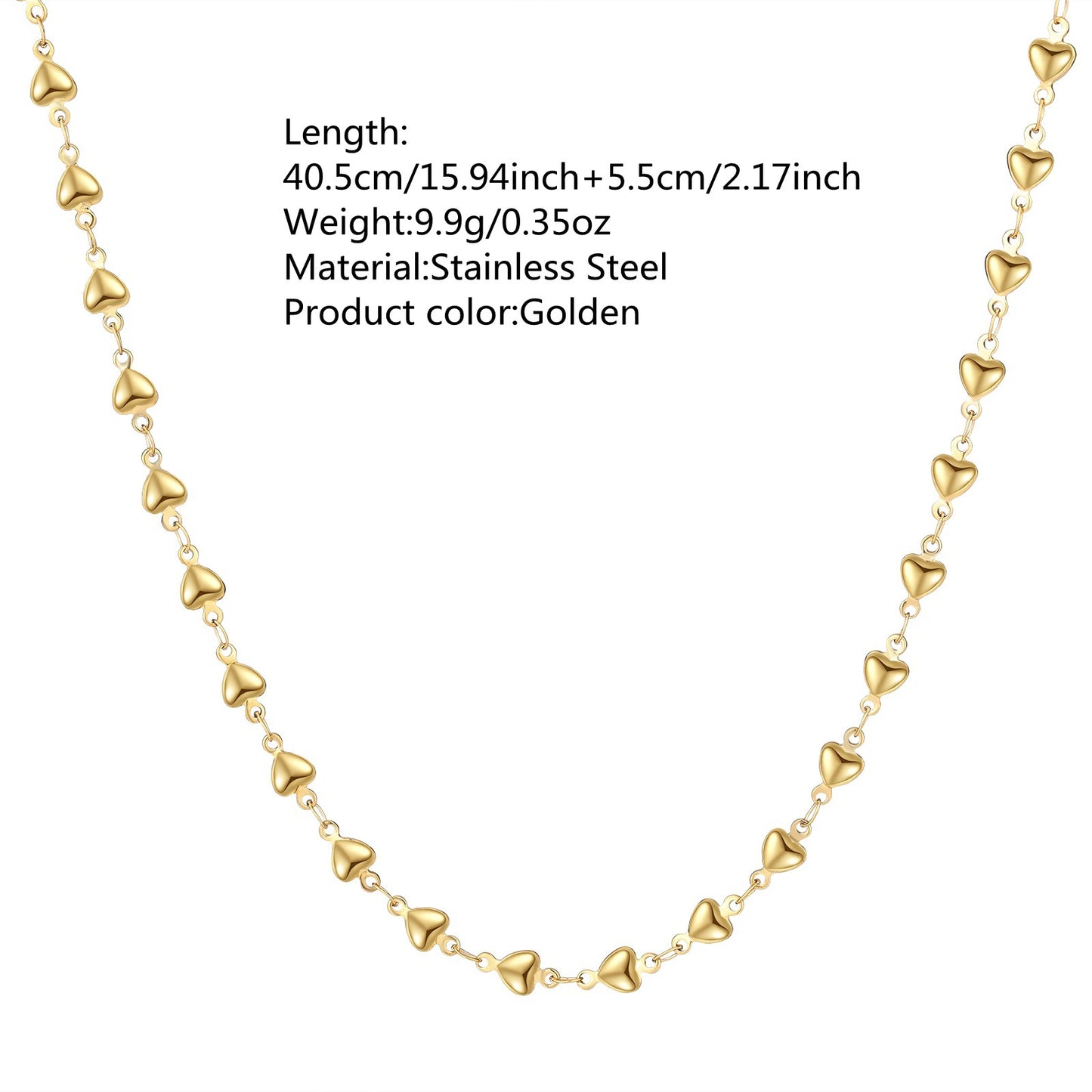 Collana con Pendente a Cuore in Acciaio Inossidabile Placcato Oro 18K di Lusso Minimalista da Donna