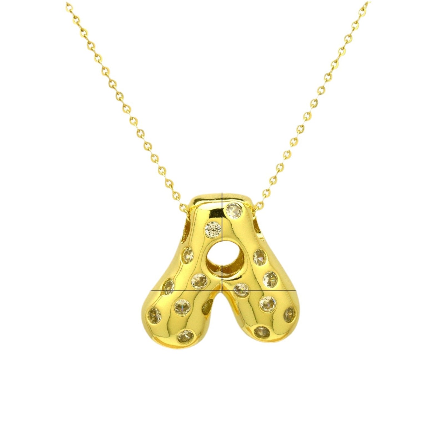 Sweet Plated Brass Letter Pendant Necklace with Cubic Zirconia Inlay for Women