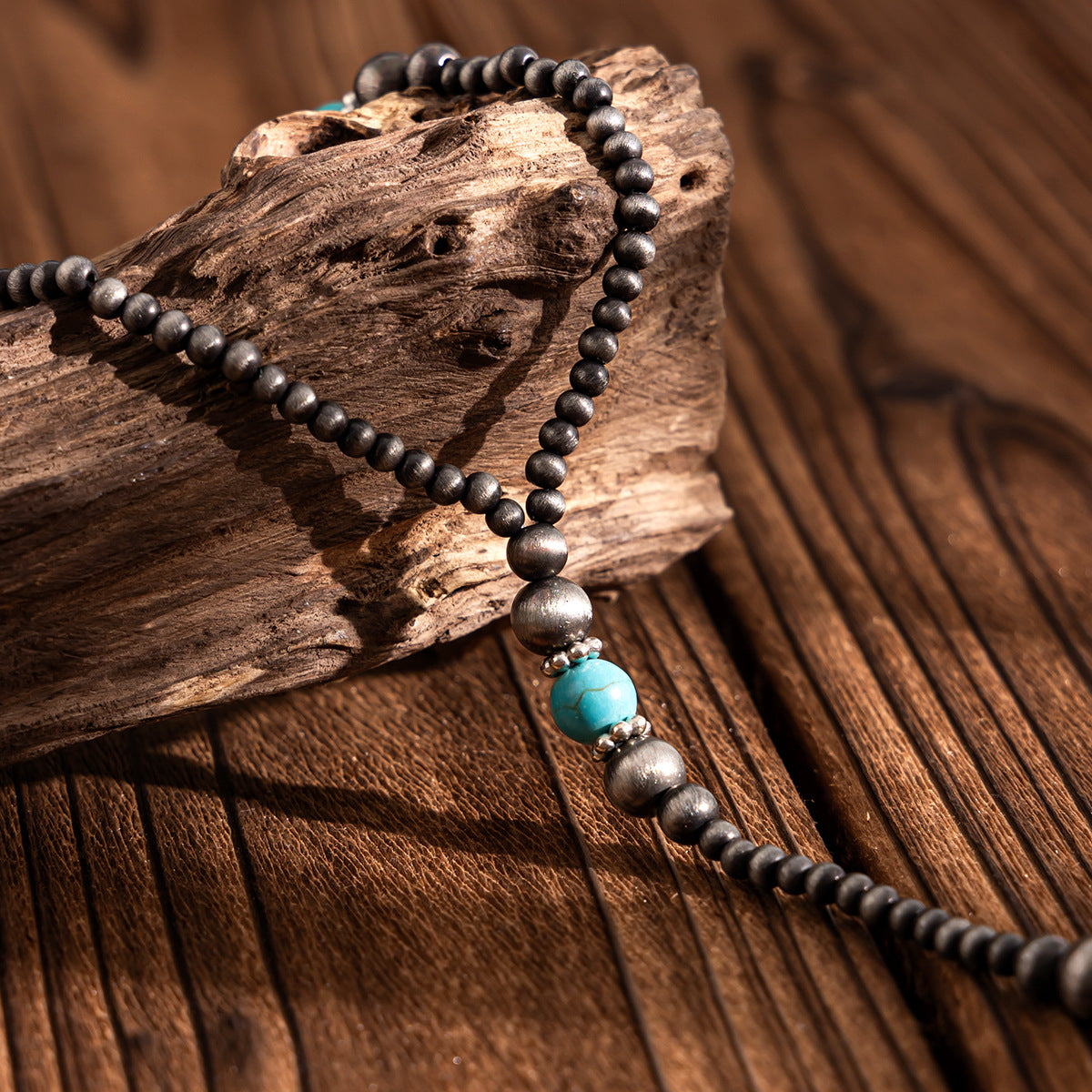 Vintage Bohemian Faux Pearl Tassel Geometric Ball Chain Necklace for Women