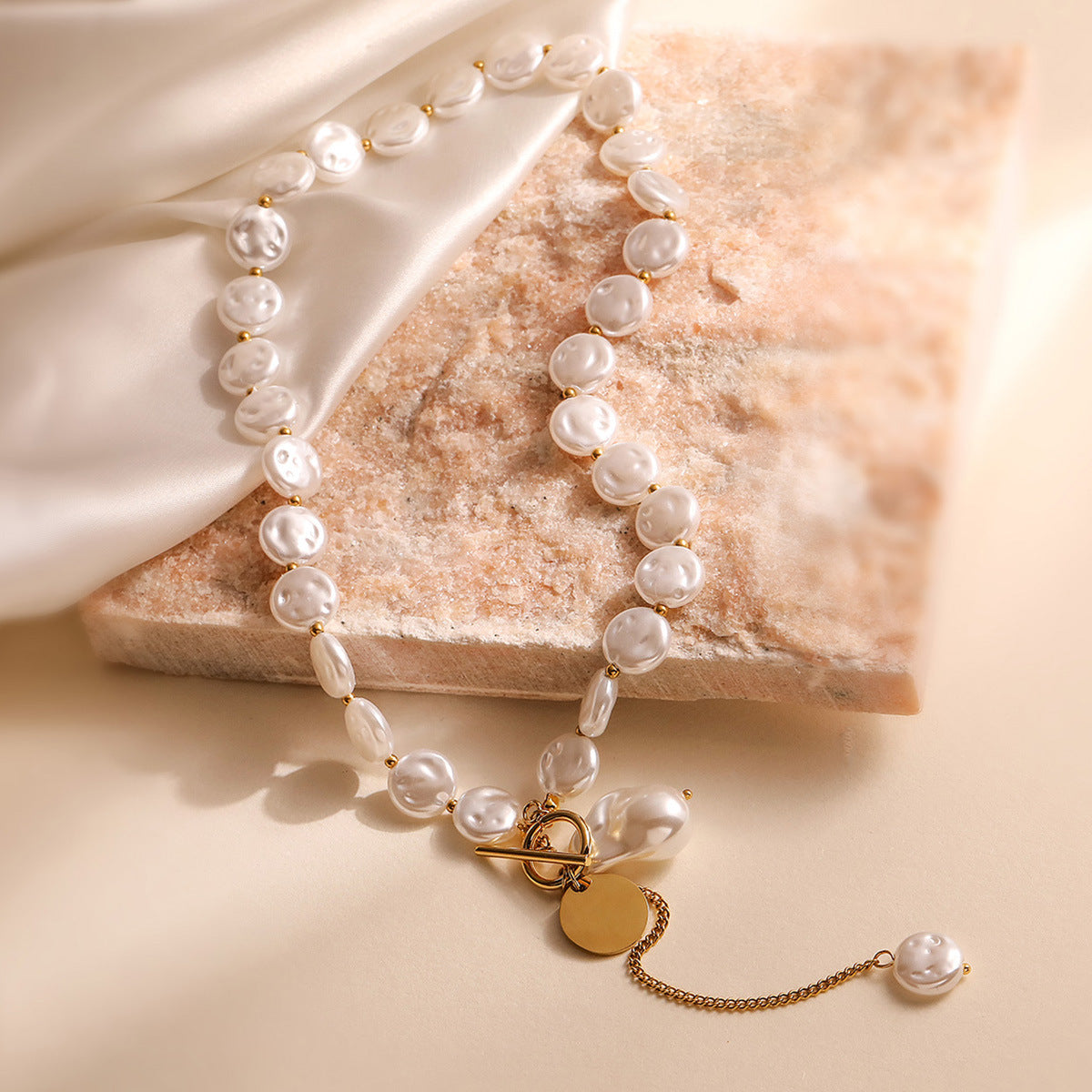 Minimalist Geometric Baroque Pearl Titanium Steel Necklace for Women