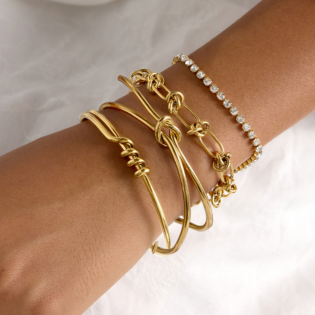 Bracciale rigido aperto geometrico lineare placcato oro 18 carati in acciaio inossidabile da donna