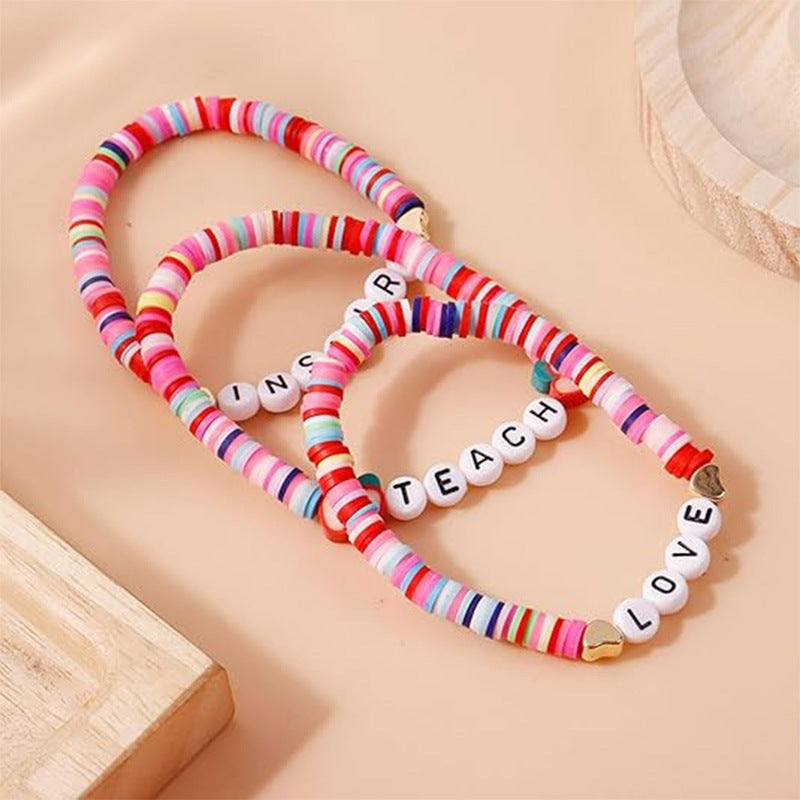 Fashion Unisex Letter Apple Resin Beaded Bracelet