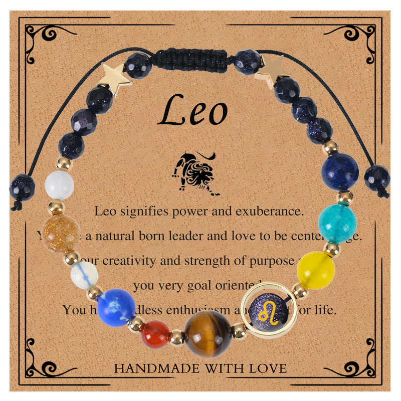 Elegant Geometric Natural Stone Obsidian Crystal Blue Sandstone Bracelet Unisex Zodiac Galaxy Universe Star Beaded Bracelet