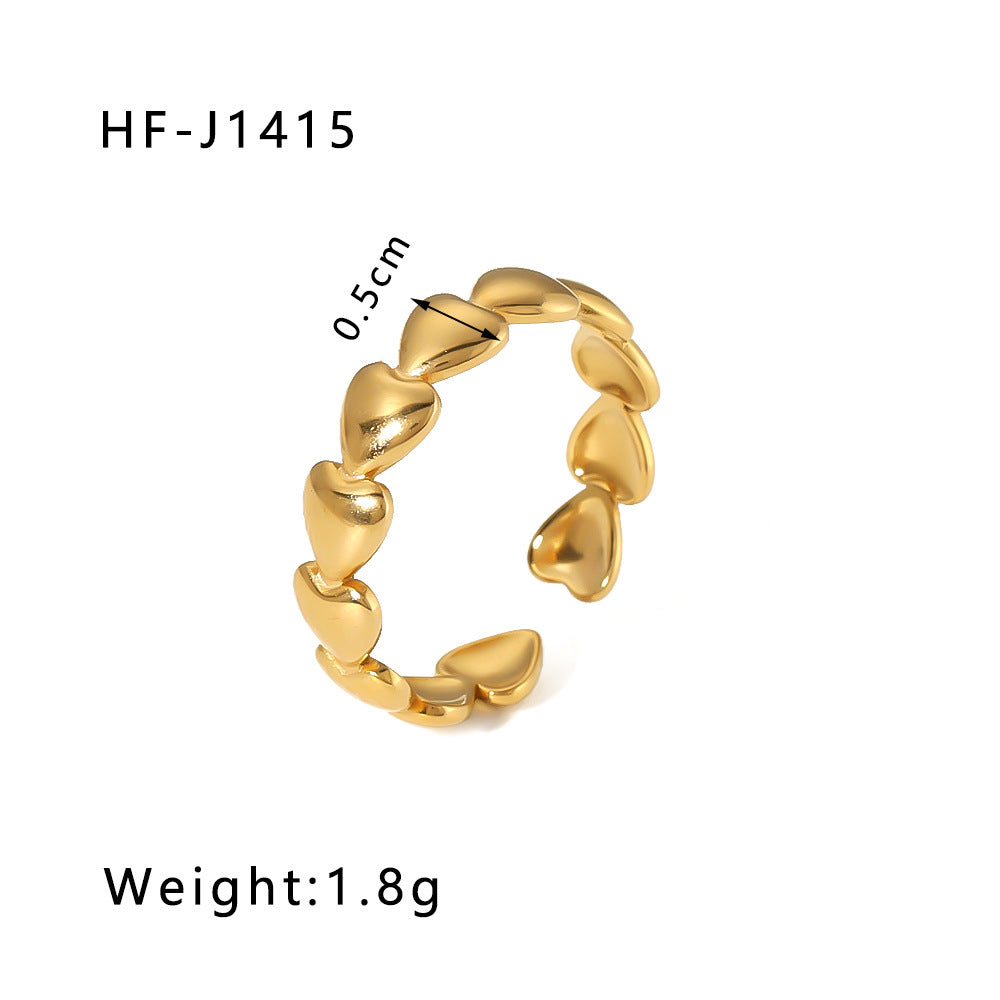 Minimalist Instagram Style Geometric Hollow Leaf and Floral Titanium Steel Ring with 18K Gold Plating for Women
