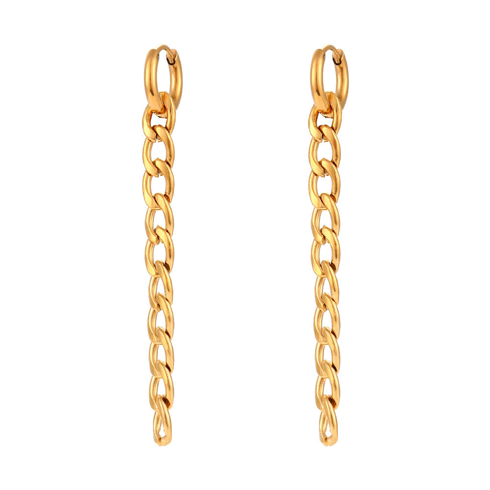 Minimalist Geometric Stainless Steel Electroplated Long Figaro Chain Earrings for Women
