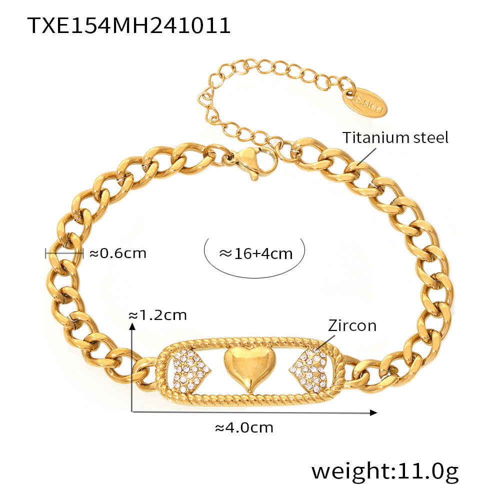 Collana con ciondolo romantico e minimalista in acciaio inossidabile con tre ciondoli a cuore vuoto placcati in oro 18 carati su catena cubana da donna