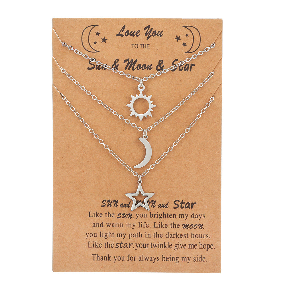 Creative Sun Moon Star Stainless Steel Cable Chain Necklace Set for Unisex