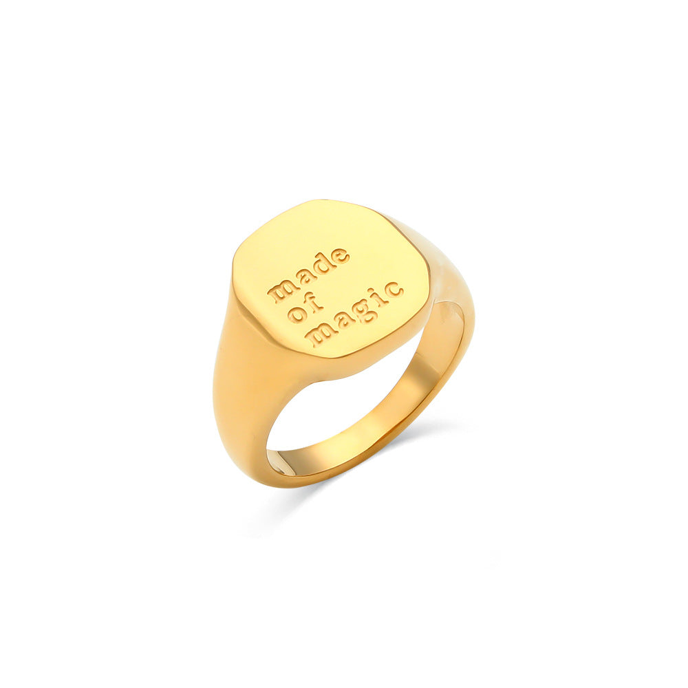 Minimalist Letter-Shaped Titanium Steel Ring with 18K Gold Plating for Women