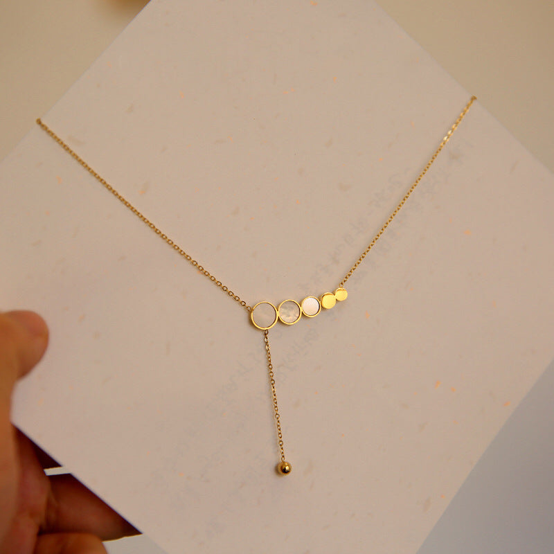 Minimalist Irregular Shaped Mother-of-Pearl Pendant Necklace for Women in Titanium Steel with Gold Plating
